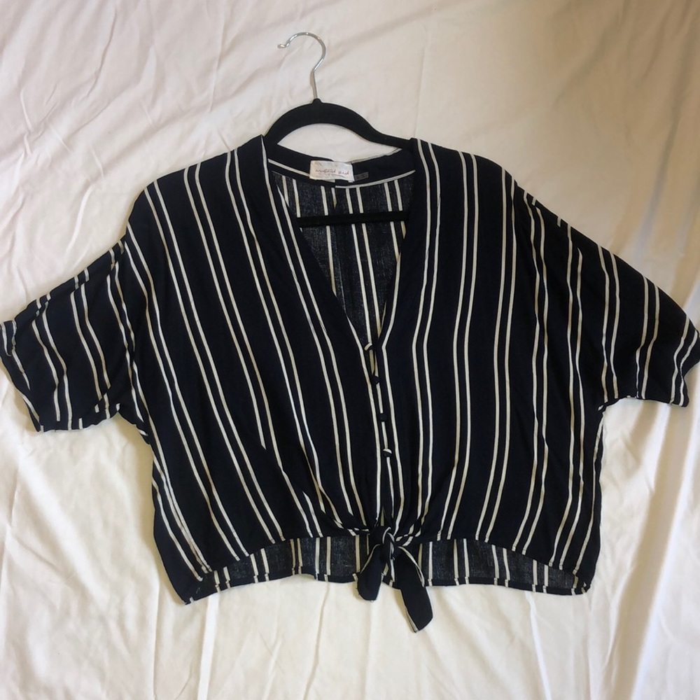 Mustard Seed / Navy and White Button Up Top